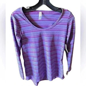 Lularoe XXS long sleeve Lynnae. Periwinkle and raspberry stripe. Hi/lo hem,NWT.